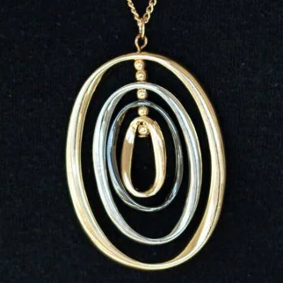 Mixed Metal Oval Pendant Necklace & Earrings Set - Picture 5 of 6